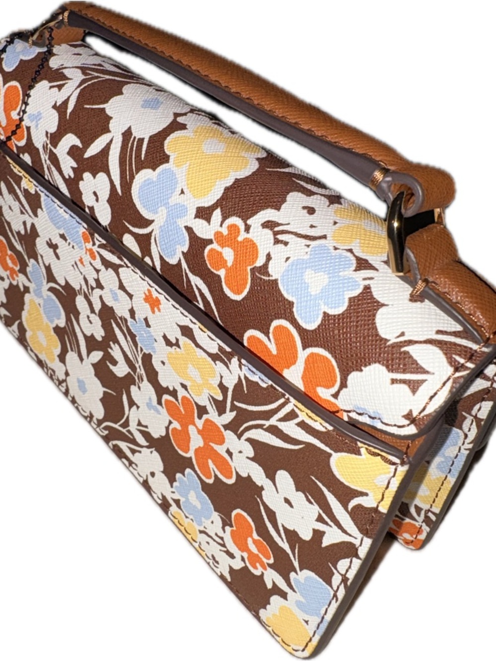 Tory Burch Emerson Brown Floral Print Top Handle & Crossbody Bag New - Picture 3 of 10